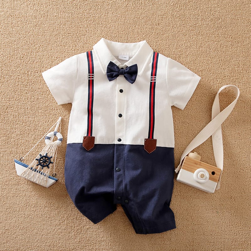 Stylish Cotton Romper With Bow Tie 1 - Minitaq baby kids clothes dress