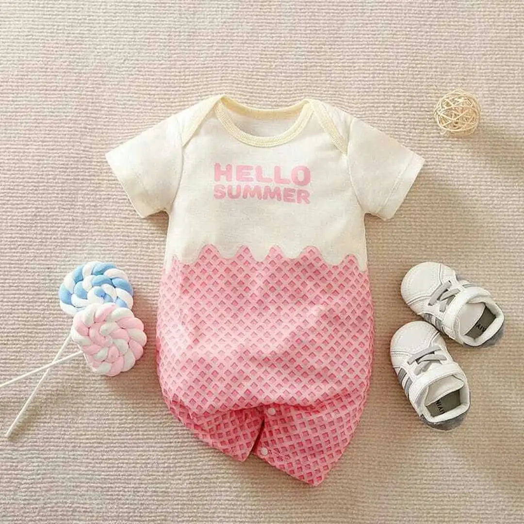 Hello Summer Cream Pink Baby Romper 1 - Minitaq baby kids clothes dress