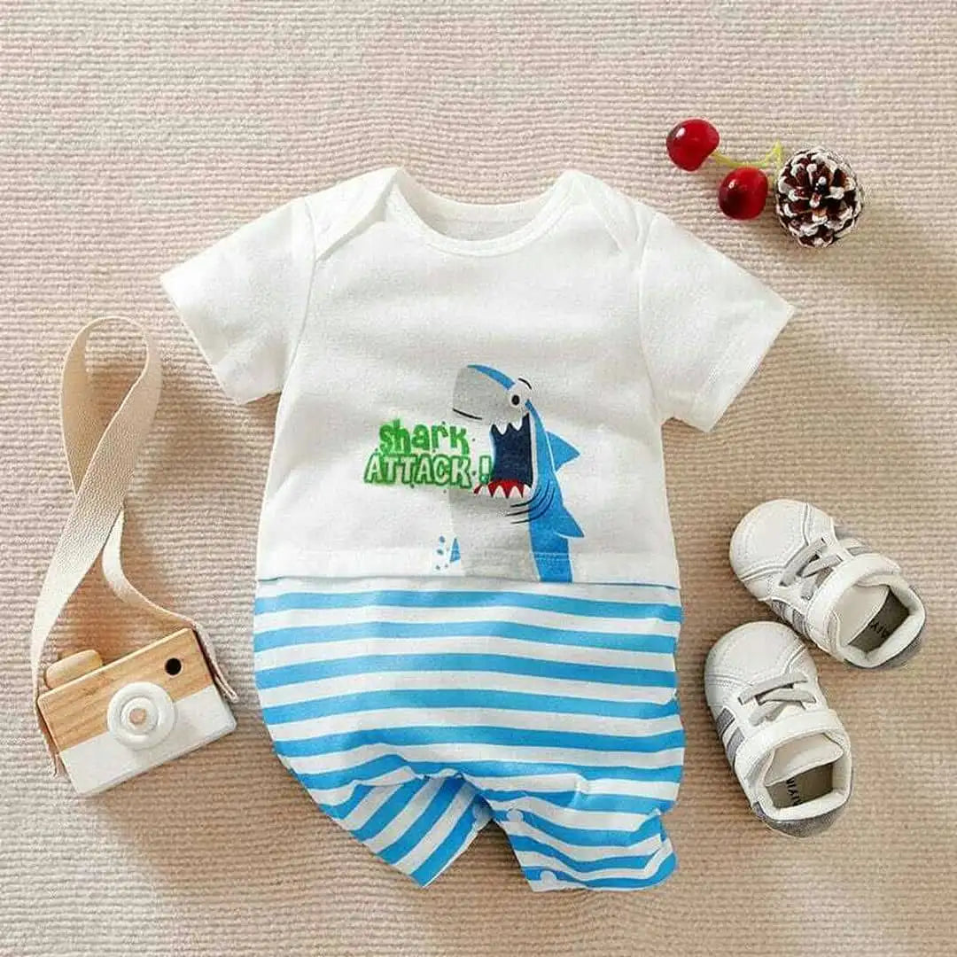 Shark Bite Blue N White Baby Romper 1 - Minitaq baby kids clothes dress