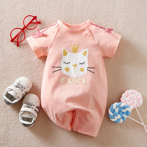 Cute Cat Pink Summer Cotton Baby Romper 1 - Minitaq baby kids clothes dress