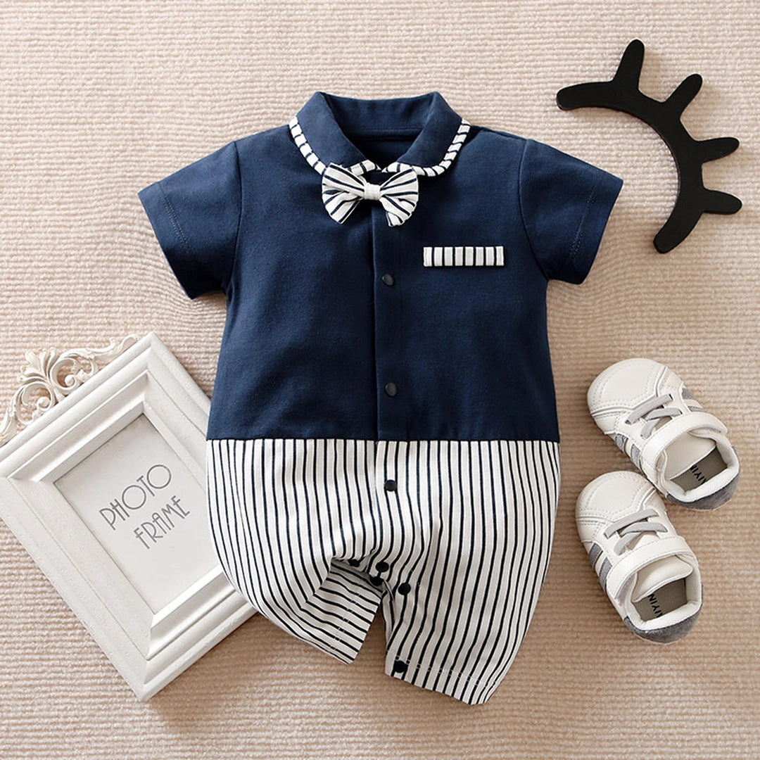 Modern Smart Dark Blue With Gray Lines Baby Romper 1 - Minitaq baby kids clothes dress