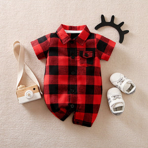 Red Black Plaid Pattern Summer Cotton Romper 1 - Minitaq baby kids clothes dress