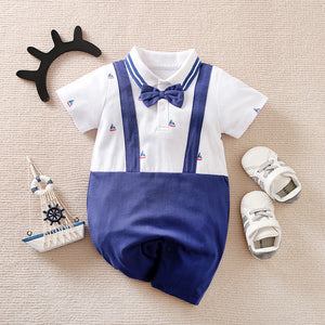 White N Blue Stylish Formal Baby Romper 1 - Minitaq baby kids clothes dress