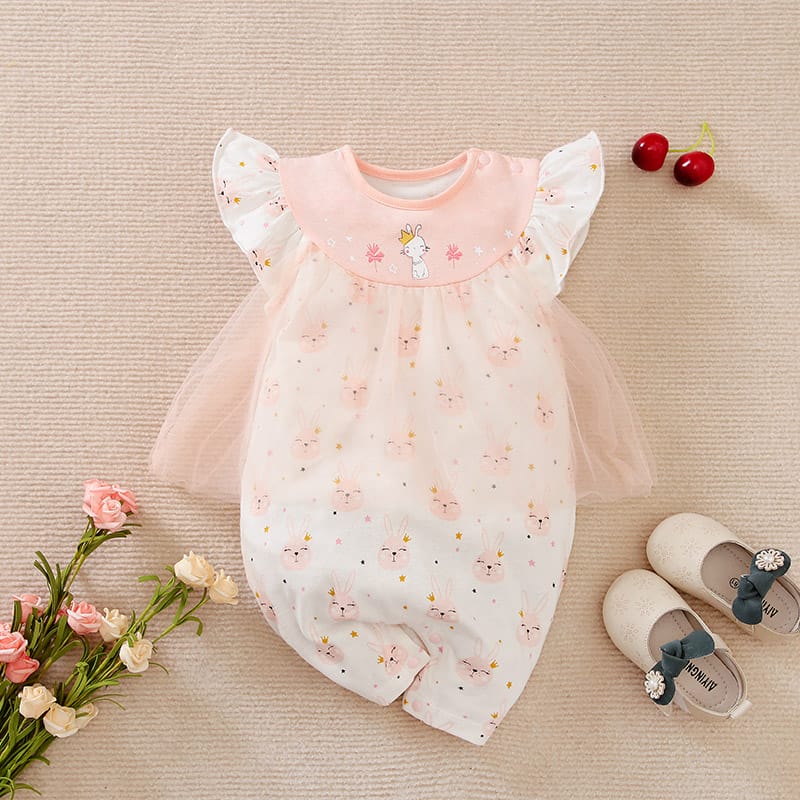 Bunny Pink Casual Net Baby Romper 1 - Minitaq baby kids clothes dress