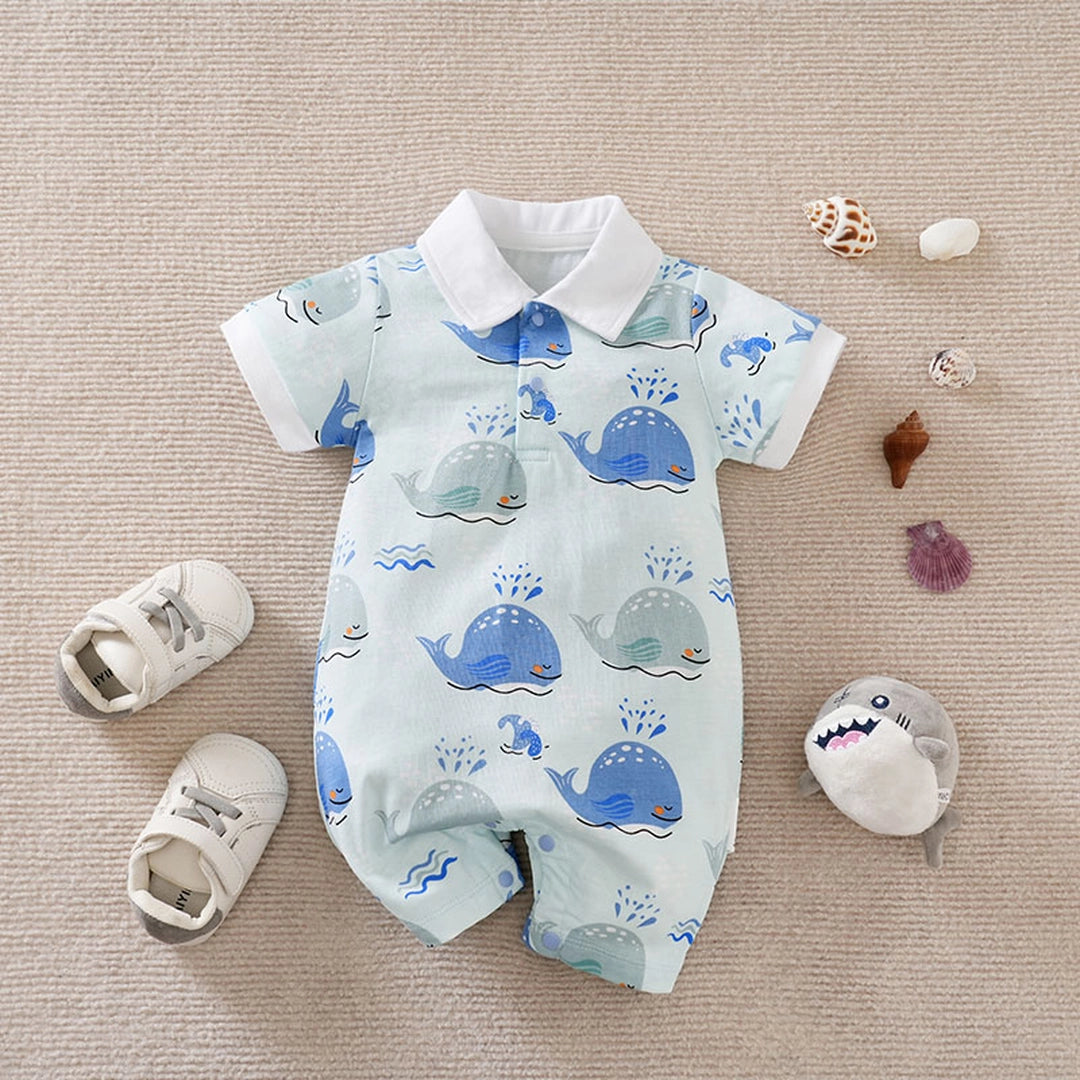 Cute Baby Whales Pattern Cotton Romper 1 - Minitaq baby kids clothes dress