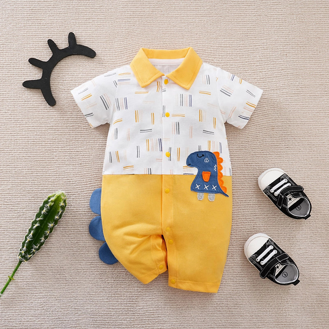 Yellow Baby Summer Romper With Little Dino 1 - Minitaq baby kids clothes dress