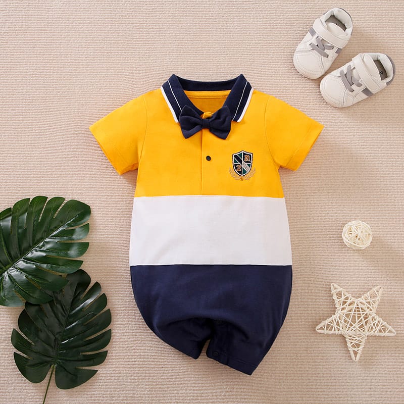 Yellow Variant Polo With Bow Tie Baby Romper 1 - Minitaq baby kids clothes dress