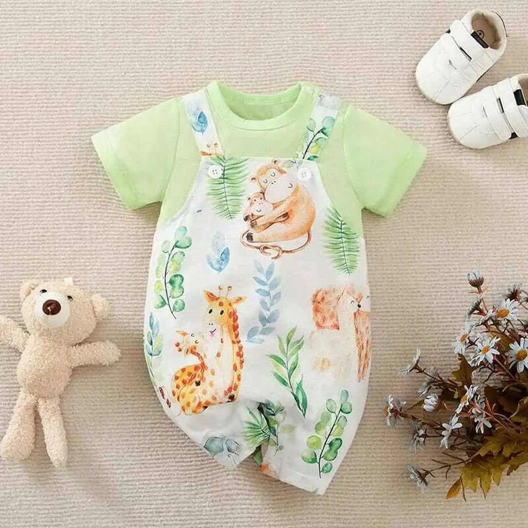 Love Animals Dungaree Style Baby Romper 1 - Minitaq baby kids clothes dress