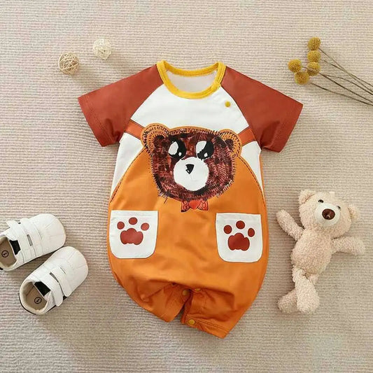 Bear Paws Red Orange Baby Romper 1 - Minitaq baby kids clothes dress