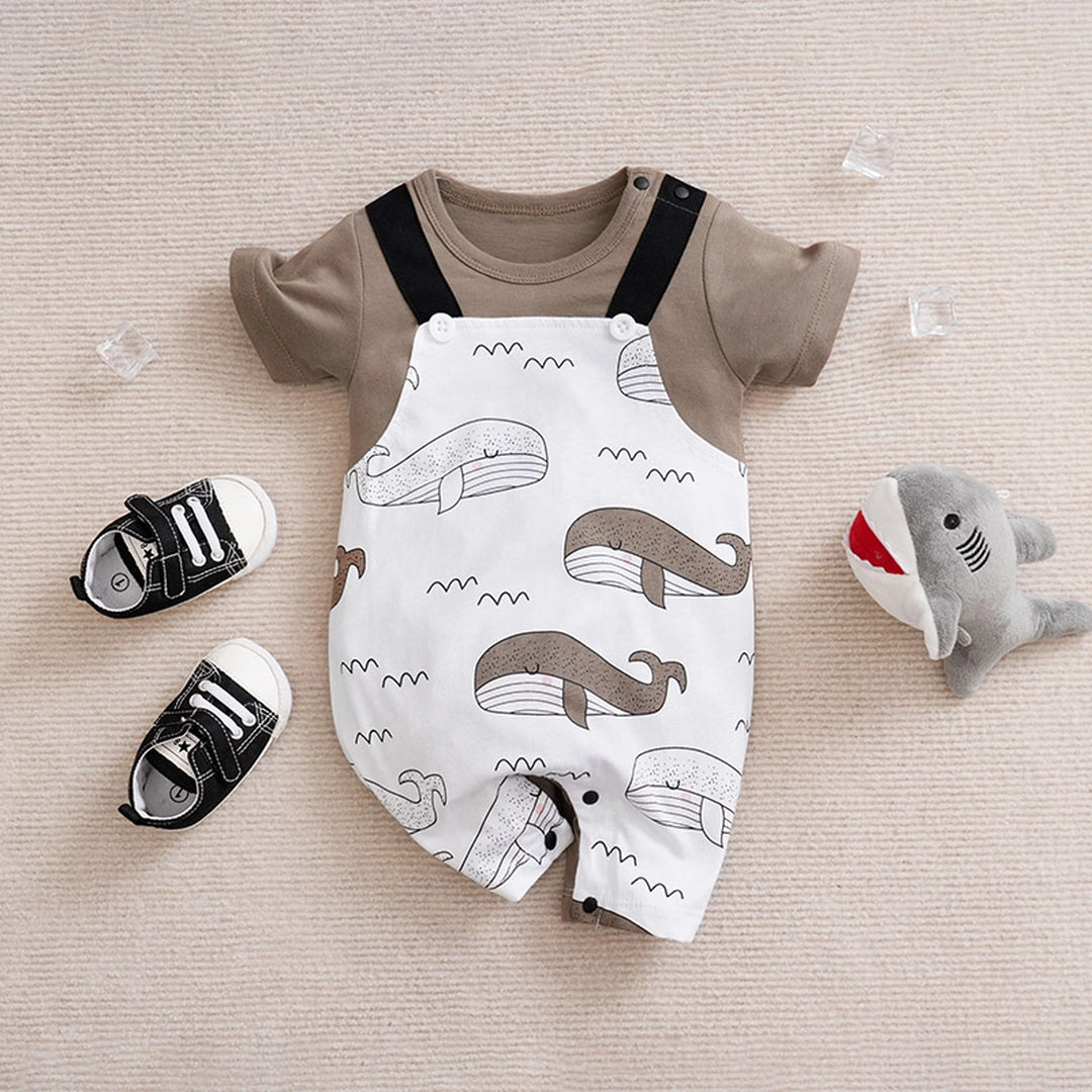 The Ocean Whales Brown White Dungaree Cotton Romper 1 - Minitaq baby kids clothes dress