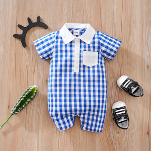 Blue Gingham Pattern Baby Cotton Romper 1 - Minitaq baby kids clothes dress