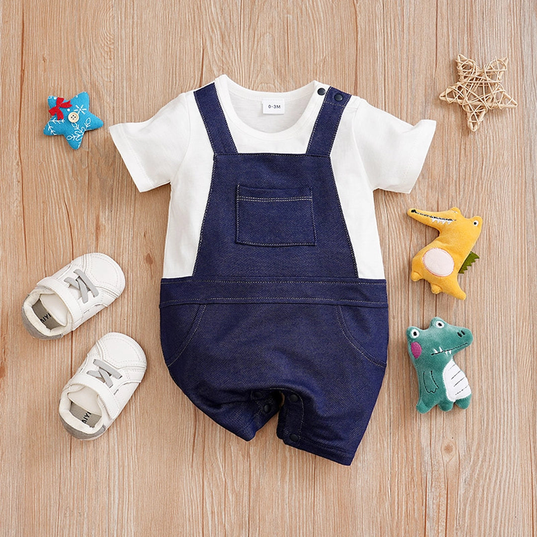 Dark Blue N White Dungaree Style Cotton Summer Romper 1 - Minitaq baby kids clothes dress