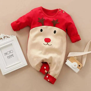 Reindeer Red Beige Cotton Baby Romper 1 - Minitaq baby kids clothes dress