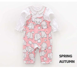 Cute Cartoon Elephant Pink White Romper 2 - Minitaq baby kids clothes dress