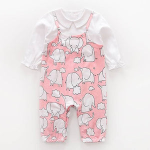 Cute Cartoon Elephant Pink White Romper 1 - Minitaq baby kids clothes dress