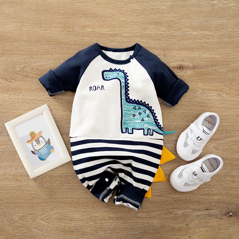 Amazing White and Blue Dinosaur Baby Romper 1 - Minitaq baby kids clothes dress