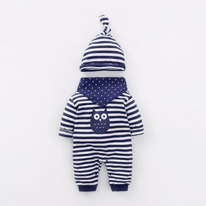 Owl on Blue Lines with Hat and Napkin Bib 1 - Minitaq baby kids clothes dress