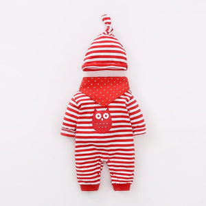 Owl on Red Lines with Hat and Napkin Bib 1 - Minitaq baby kids clothes dress