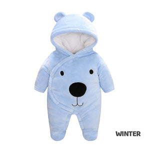 Comfy Blue Bear Hooded Winter Thick Romper 2 - Minitaq baby kids clothes dress