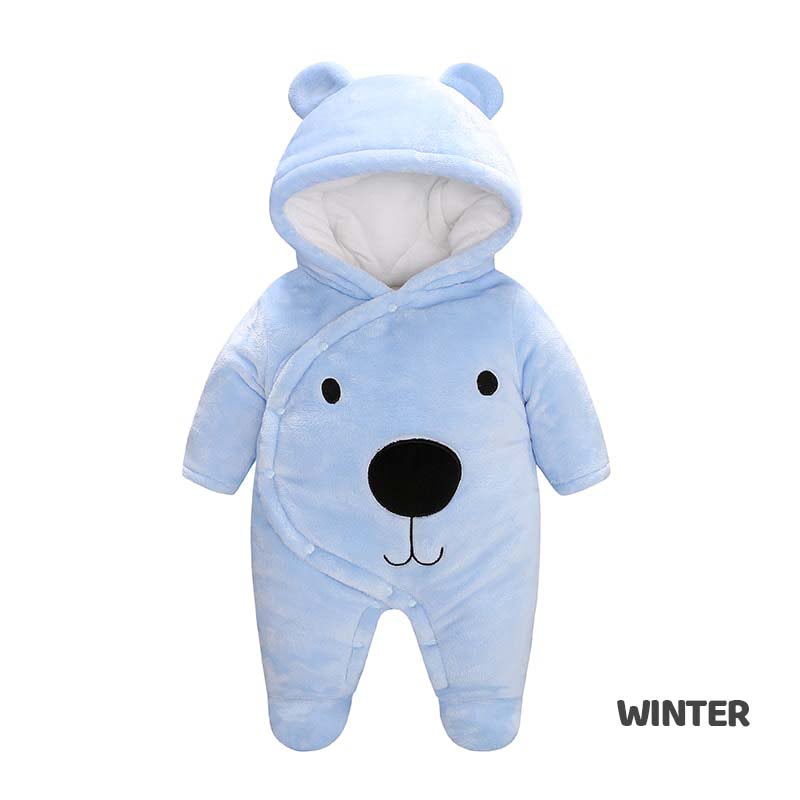 Comfy Blue Bear Hooded Winter Thick Romper 2 - Minitaq baby kids clothes dress