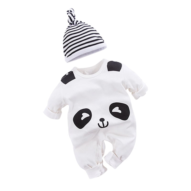 Adorable Panda Romper with Dark Blue Beanie Hat 1 - Minitaq baby kids clothes dress