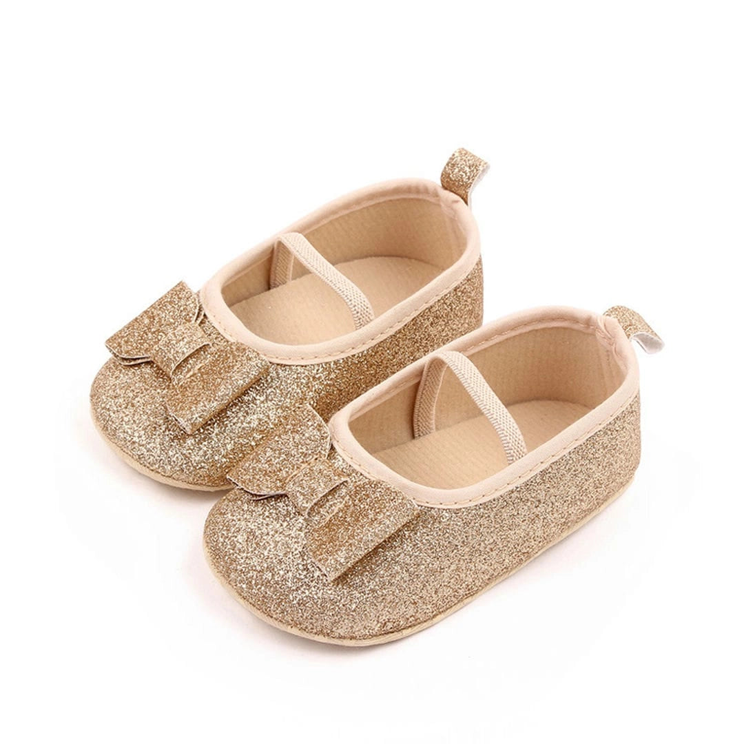 Fancy Gold Glimmer Look Baby Shoes with Bow 1 - Minitaq baby kids clothes dress