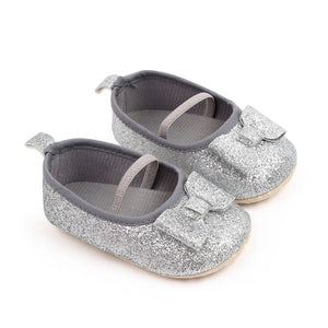 Fancy Silver Glimmer look Baby Shoes with Bow 1 - Minitaq baby kids clothes dress