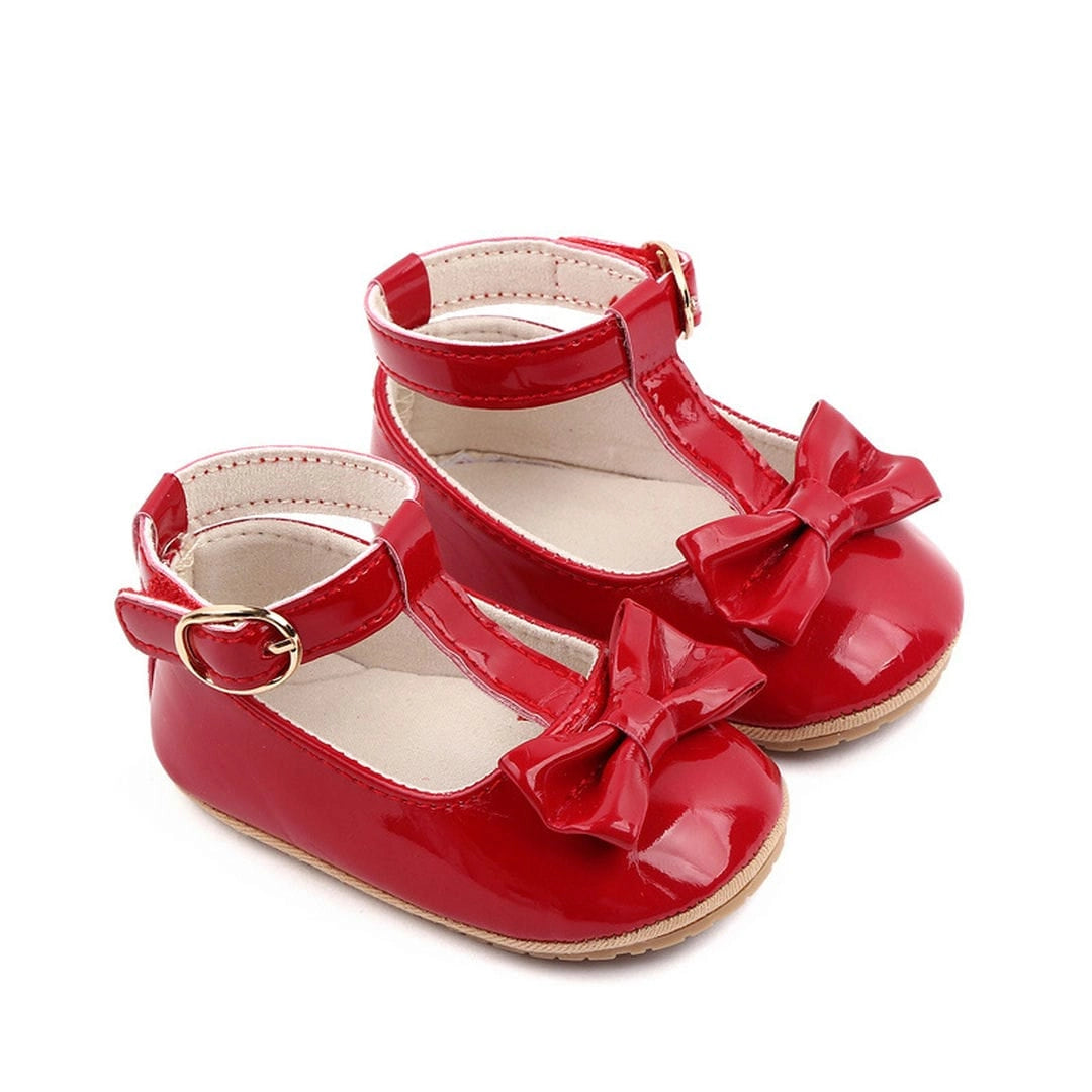 Shiny Red Fancy Baby Shoes with Bow and Ankle Strap 1 - Minitaq baby kids clothes dress