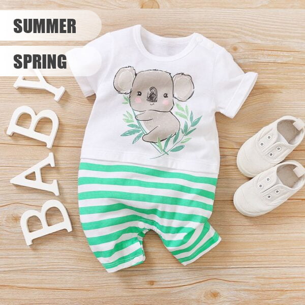 Cute Koala romper with green stripes 2 - Minitaq baby kids clothes dress