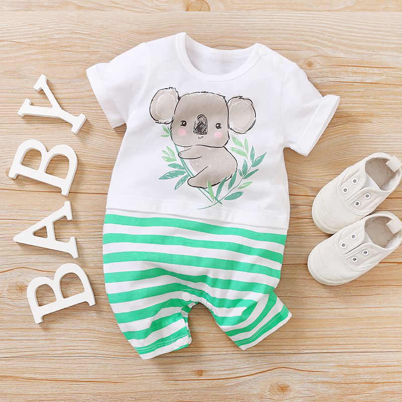 Cute Koala romper with green stripes 1 - Minitaq baby kids clothes dress