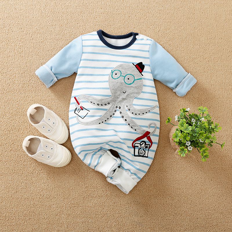 Cute Octopus Light Blue and White Baby Romper 1 - Minitaq baby kids clothes dress