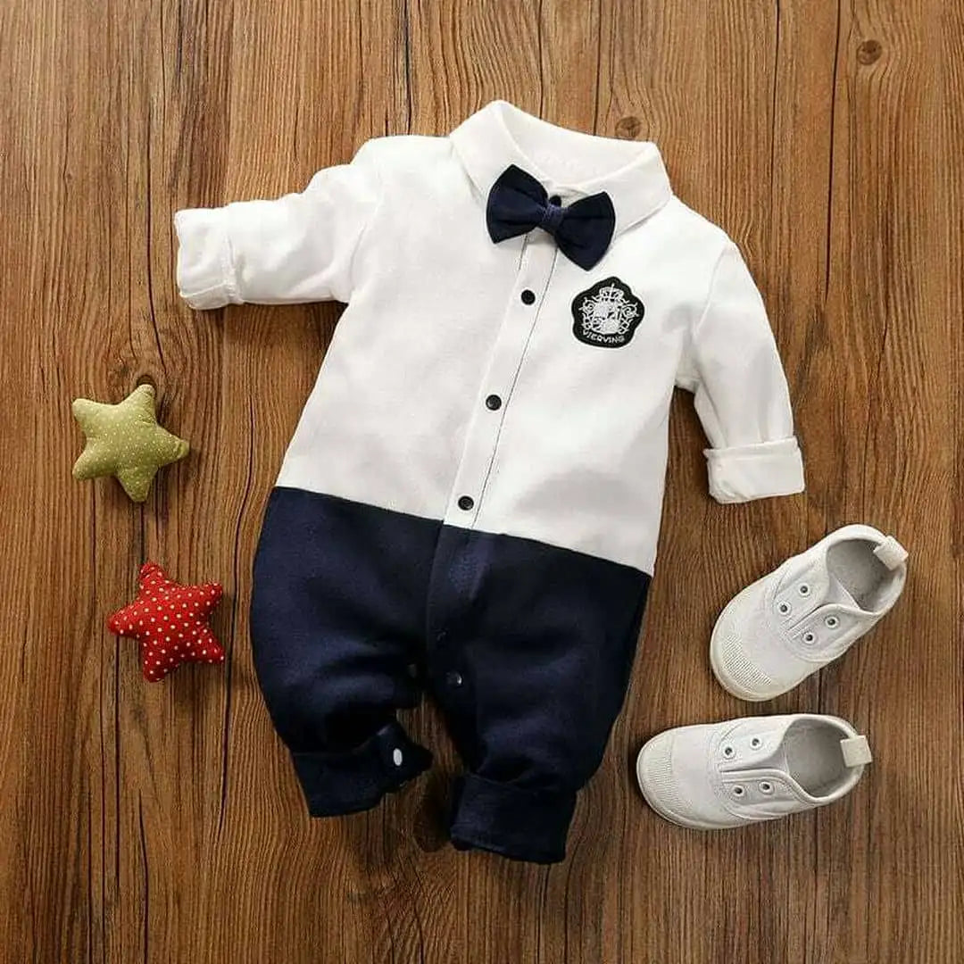 White And Blue Full Sleeve Formal Baby Romper 1 - Minitaq baby kids clothes dress