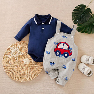 Stylish 2pc Car Dungaree With Polo Onesie 1 - Minitaq baby kids clothes dress