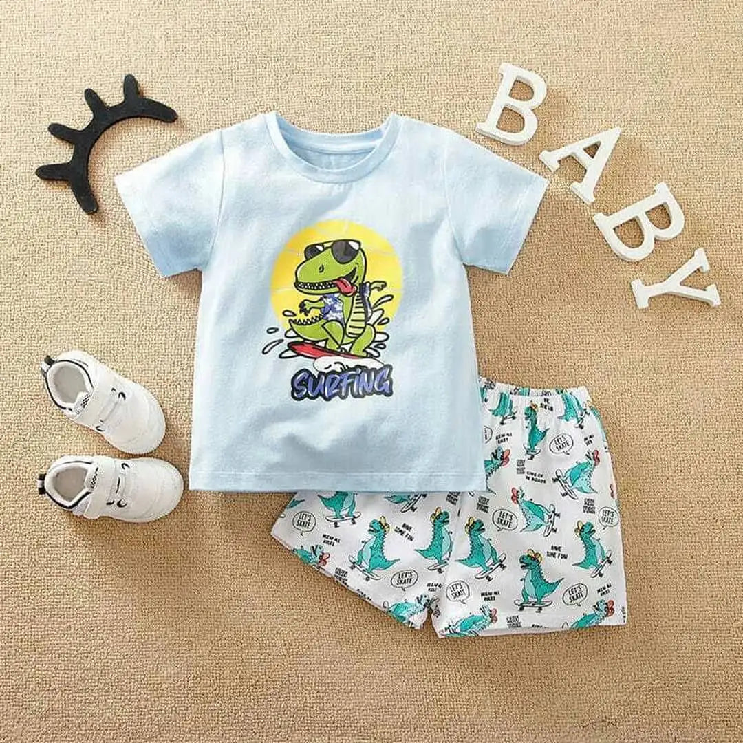 Dino Surfing T-Shirt N Shorts Summer 2pc Set 1 - Minitaq baby kids clothes dress