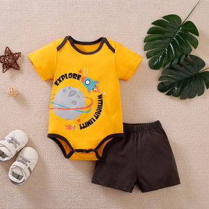 Yellow Space Explorer 2pc Onesie With Shorts 1 - Minitaq baby kids clothes dress