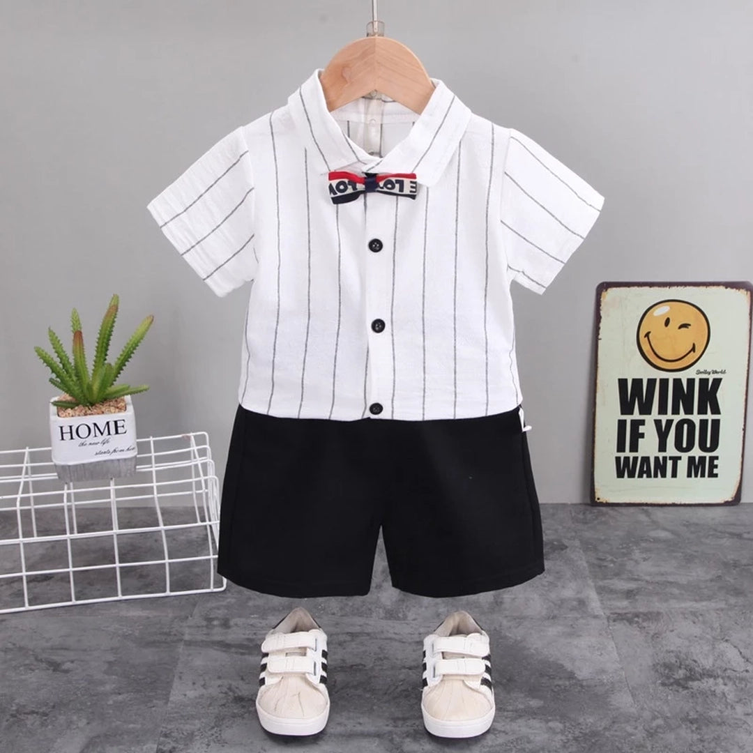 Classical Striped White Shirt and Blue Shorts with Bow Tie 3 - Minitaq baby kids clothes dress