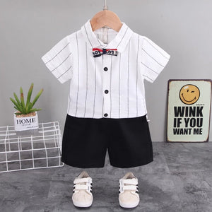 Classical Striped White Shirt and Blue Shorts with Bow Tie 3 - Minitaq baby kids clothes dress