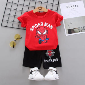 Charming Red Spider Man Design Shirt N Black Shorts 2pcs Set 1 - Minitaq baby kids clothes dress