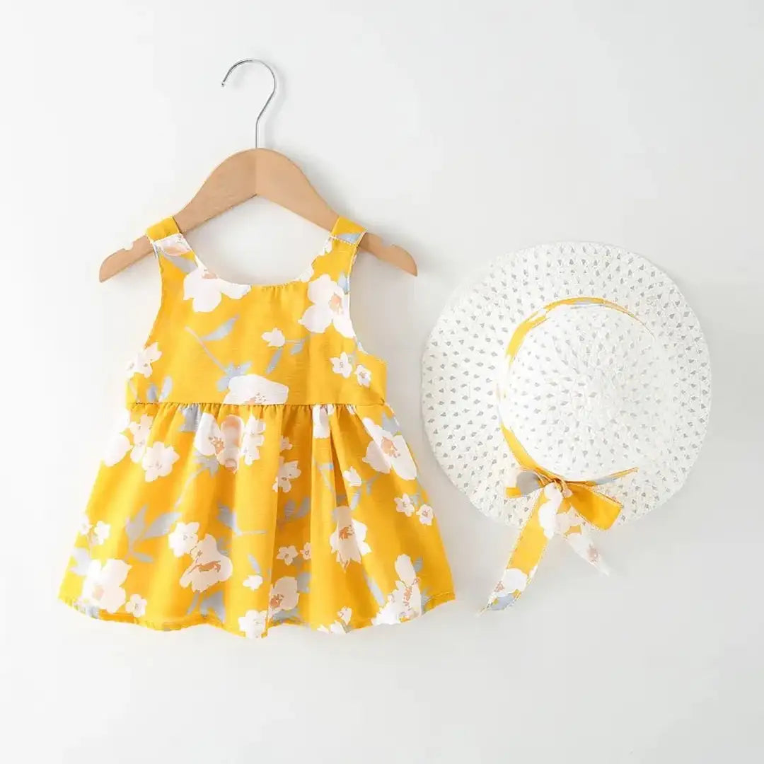 Chick Yellow and Flowers Pattern Frock For Baby Girls