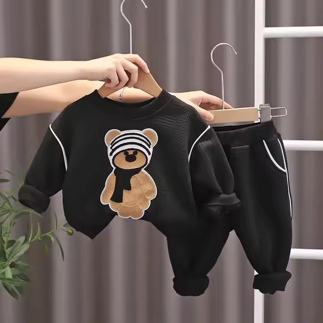 Cute Bear Full Sleeve Black Shirt N Trouser 2pcs Set - Minitaq baby kids clothes dress