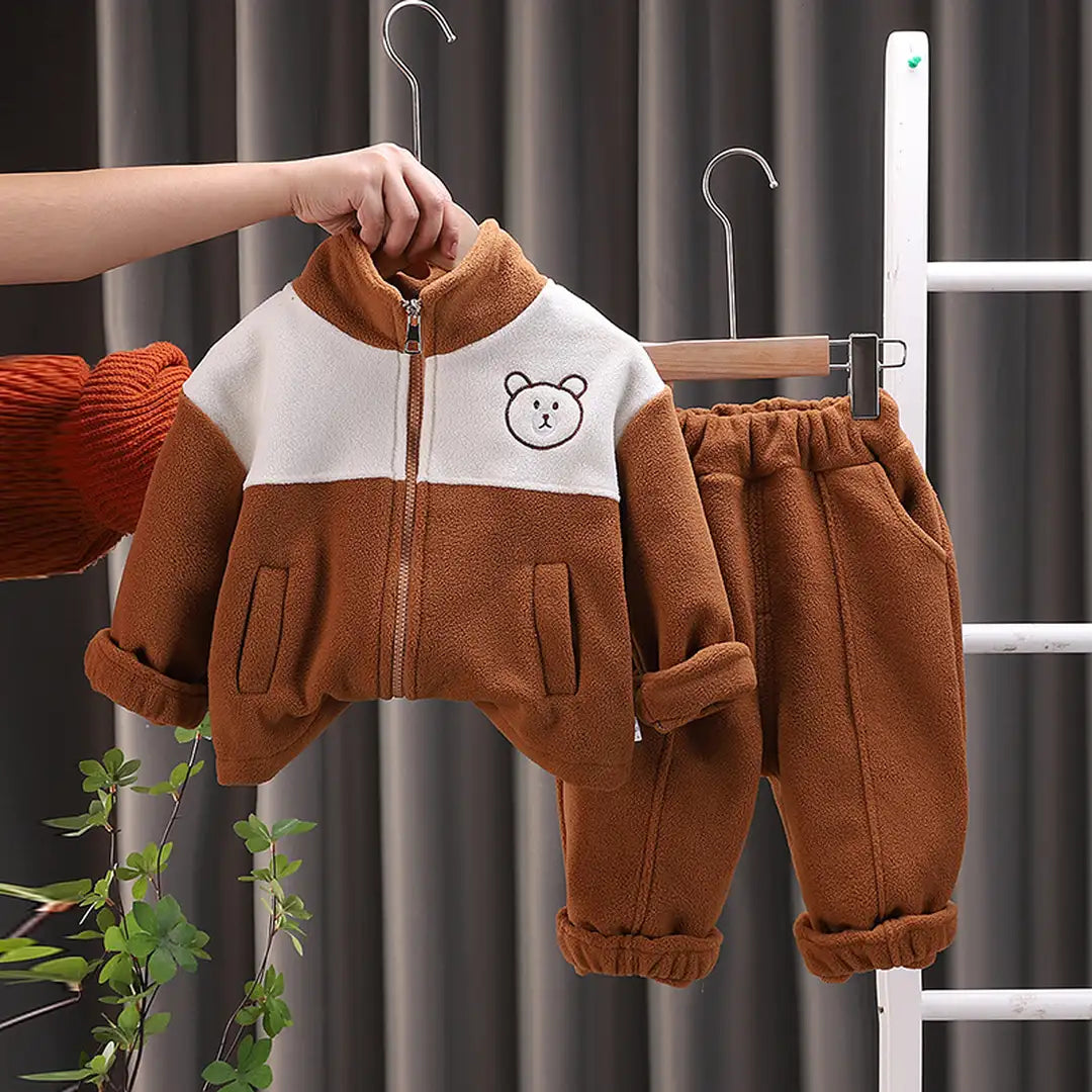 Brown Bear Fleece Zipper Jacket N Pants 2pcs Set - Minitaq baby kids clothes dress