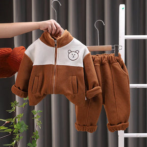 Brown Bear Fleece Zipper Jacket N Pants 2pcs Set - Minitaq baby kids clothes dress