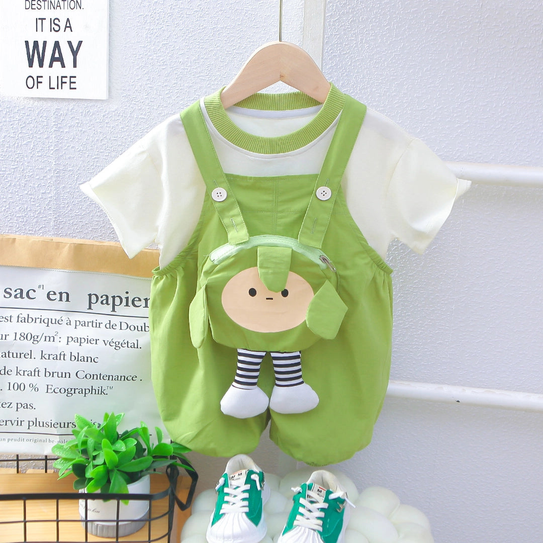 Animal Hanging Parrot Color Dungaree N White Shirt Set - Minitaq baby kids clothes dress