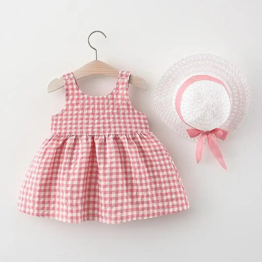 Charming Pink Gingham Style Dress For Baby Girls