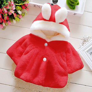 Fluffy Red N White Bunny Ears Baby Winter Hood 1 - Minitaq baby kids clothes dress