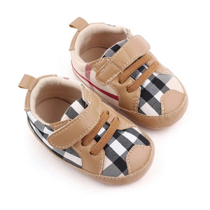 Random Check Pattern Light Brown Baby Shoes 1 - Minitaq baby kids clothes dress