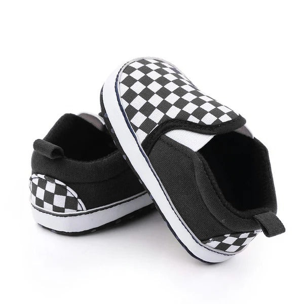 Casual Dark Blue and White Check Pattern Baby Shoes