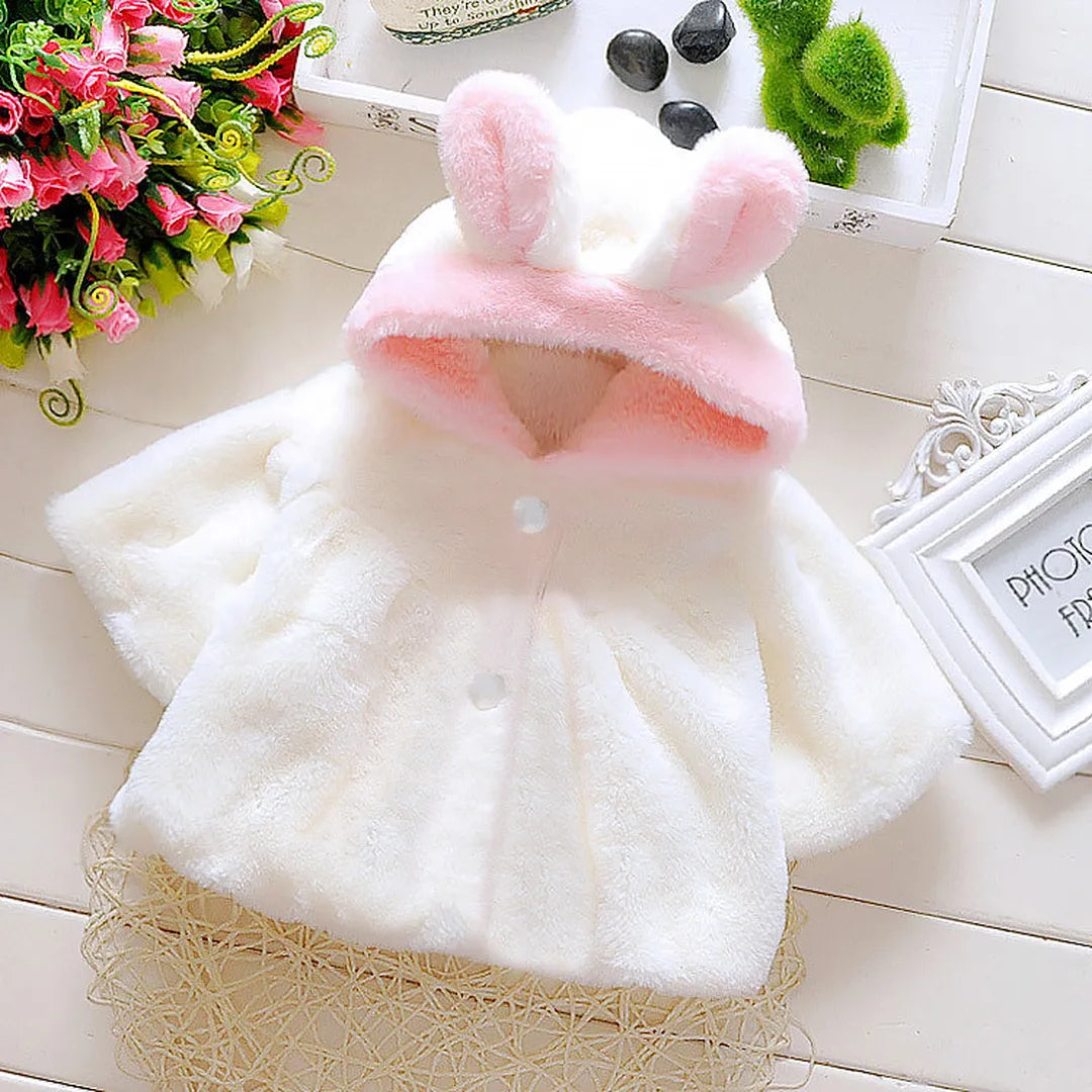 Fluffy White N Pink Bunny Ears Baby Winter Hood 1 - Minitaq baby kids clothes dress