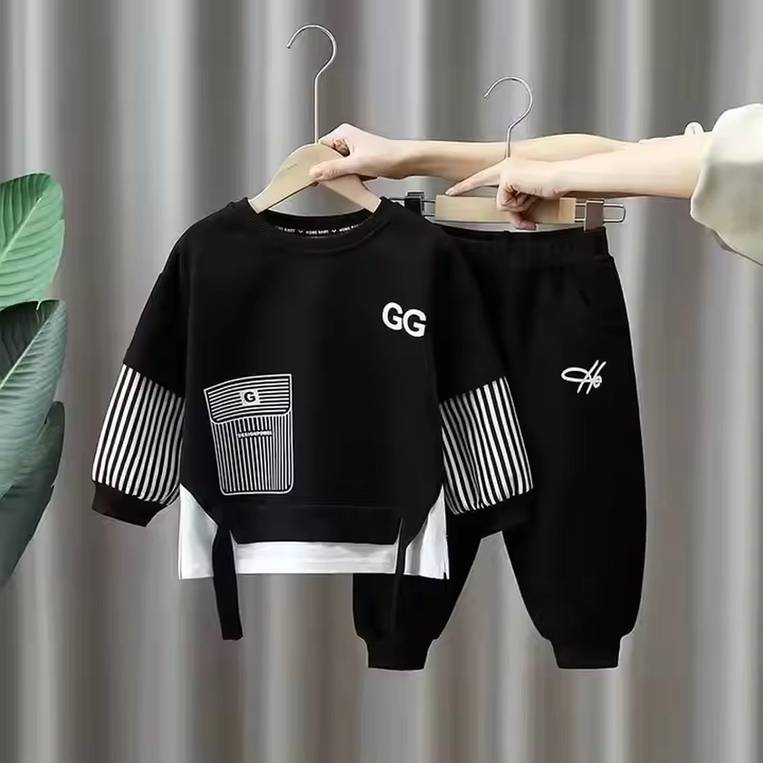 Stylish Stripes Full Sleeves Black Shirt N Trouser 2pcs Set - Minitaq baby kids clothes dress