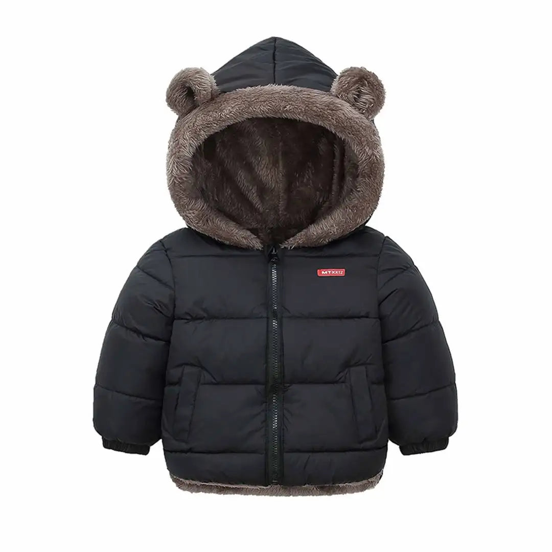 Smart Black Zipper Winter Hooded Jacket 1 - Minitaq baby kids clothes dress